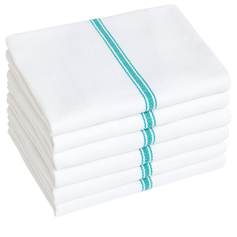 Premia Commercial Kitchen Towels, 12 Pack, White Dish Towels with Center  Stripe, Aqua 