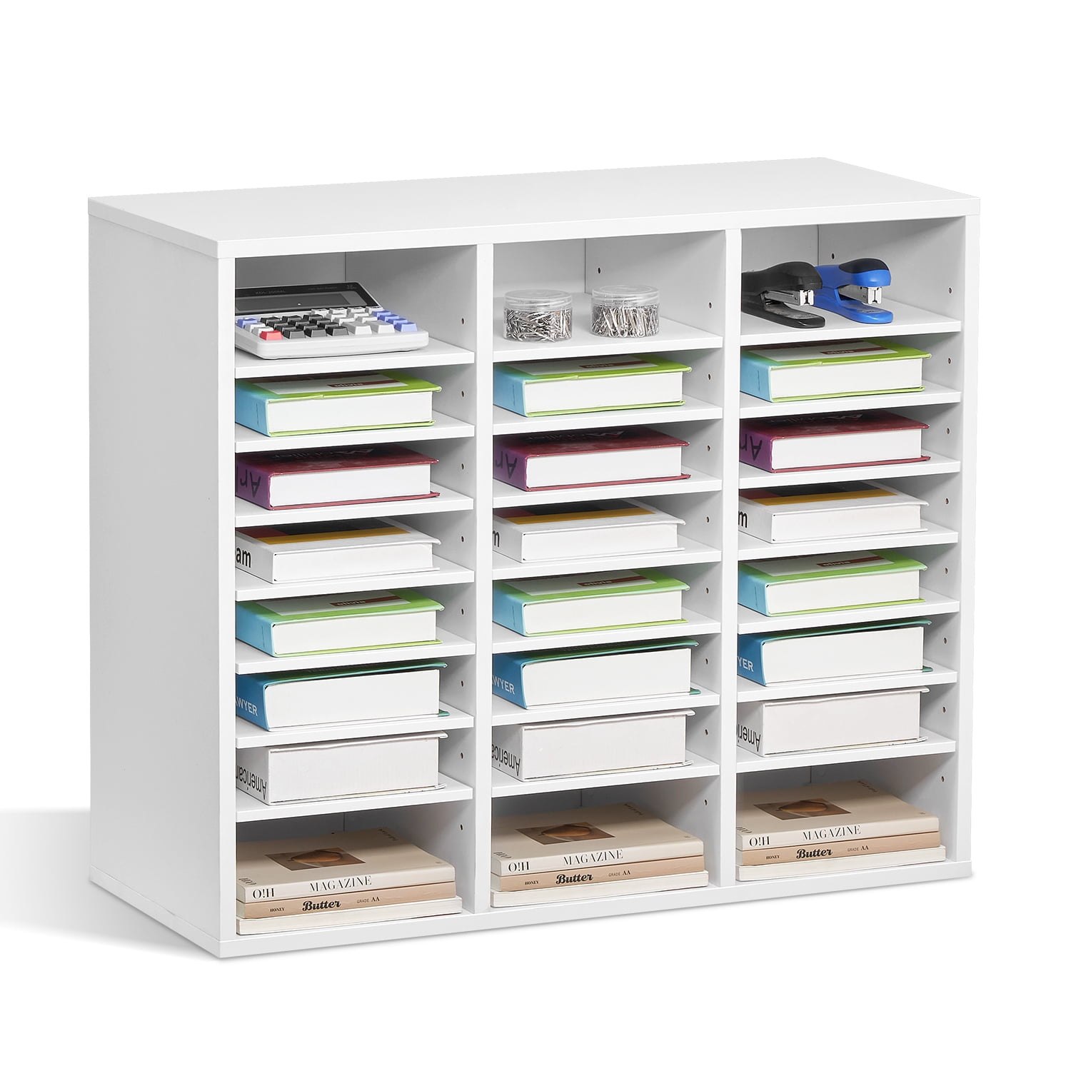 KFFKFF Document Divider, 24 Sections Office Postbox with Modifiable Racks, Timber Post Sorter Medium Density Fiberboard for Office, Home, Classroom Storage of Files, Documents, Papers, in White