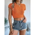 thumbnail image 2 of Womens Cable Knit Crop Cap Sleeve Crew Neck Slim Fit Solid Color Stretchy Summer Short Sleeve Sweater Orange Color XL, 2 of 8