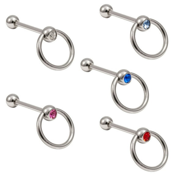 Door Knocker Tongue Ring 14G Surgical Steel CZ Jewel - 5 Pack