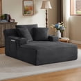 thumbnail image 2 of Leumius Oversized Chaise Lounge Chair Indoor,Cloud Plush Corduroy Upholstered Sofa Bed with Cupholders,Deep Seat Boneless Sofa with Pillows for Living Room Bedroom, No Assembly Required,Dark Gray, 2 of 9