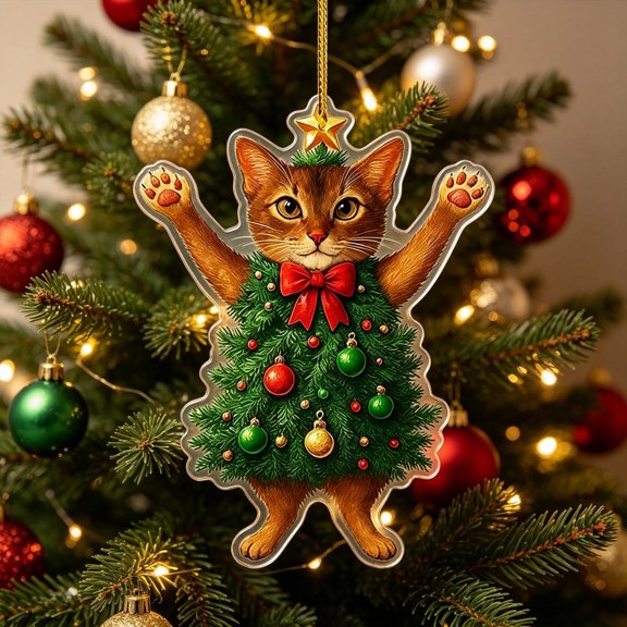 WKSCLPAI Playful‑Design Cat Acrylic Keepsake Ornament, Lovely Hanging Pendant for Xmas Tree, Home Indoor Holiday Party Decoration, Style A