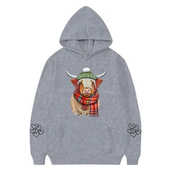 Cute Hoodies for Toddler Girl Casual Cattle Print Long Sleeved Hoodie Fall Winter Clothes Size 3-4T ,Gray