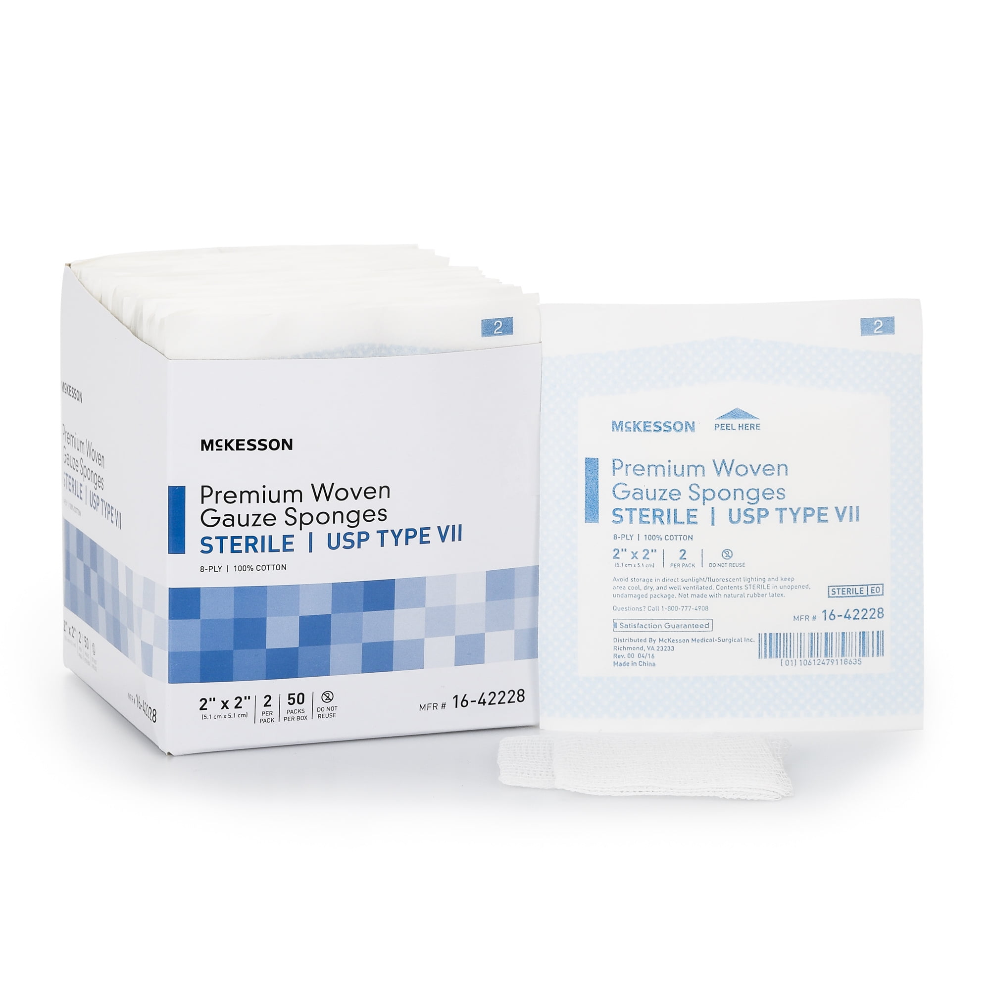 McKesson Woven Gauze Sponges, Sterile Cotton Wound Pads, 2 in x 2 in, 2 per Pack, 1500 Packs, 3000 Total