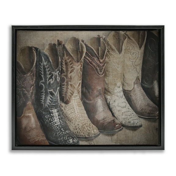 Stupell Industries Texan Lineup Boots Beauty & Fashion Photography Black Floater Framed Art Print Wall Art, 21 x 17