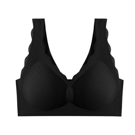 

Sksloeg Women Bras No Underwire Comfort Wireless Bras Seamless Ribbed Print Bras Full-Coverage Deep Cup Everyday Bras Black 2X-Large
