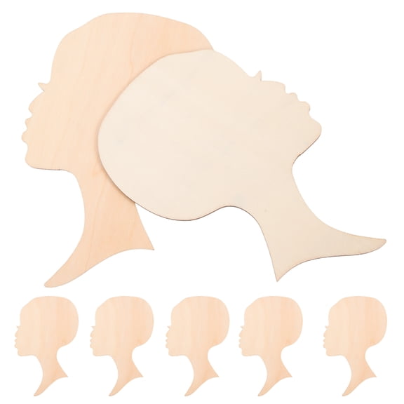 10Pcs Unfinished Wood Cutouts Creative African Woman Head Shape Blank Slices for Crafts