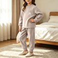 thumbnail image 4 of Toddler Boys Outfits Set Fleece Lined Casual Long Sleeve T Shirts and Pants Soft Warm Kids Fall Winter Clothes Khaki 1 T, 4 of 8