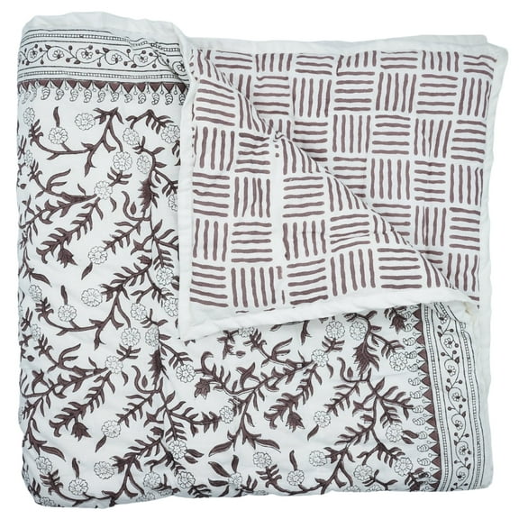 Block print cotton quilt, handmade quilted cotton warm quilt, 60"X90"