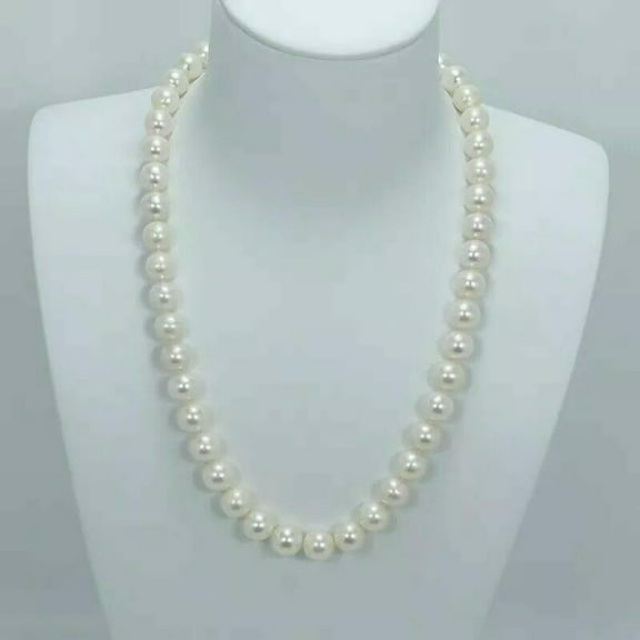 EOEMY 18Inch Aaa  Japanese Akoya 9-10mm White Pearl Necklace 14K Yellow Gold Clasp