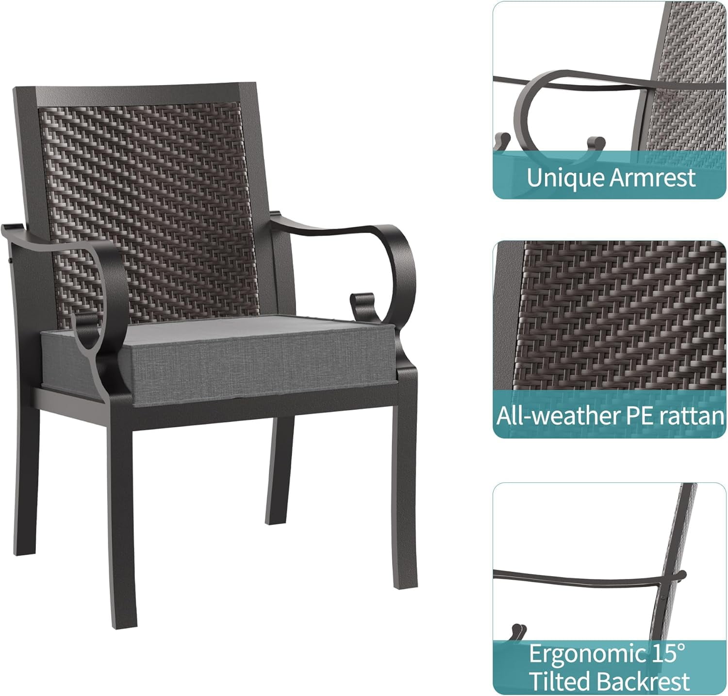 Kullavik 5 Pieces Dining Set for 4 ,Rattan Wicker Chairs & Swivel Chairs,Iron Square Table w/ Parasol Hole,Outdoor & Indoor Rattan Patio Dinging Set For Patio,Backyard,Garden,Poolside-Grey
