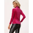 thumbnail image 4 of Blusa básica Allegra K de cuello alto de terciopelo elástico Rosa Caliente M, 4 of 6