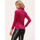 thumbnail image 4 of Blusa Básica de Cuello Alto de Terciopelo Elástico Allegra K Rosa Caliente XS, 4 of 6