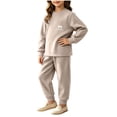 thumbnail image 6 of FSYBOA Girls Outfit Set, Fleece-lined Crew Neck Casual 2 Piece Tops and Pants Khaki Size 7-8T, 6 of 8