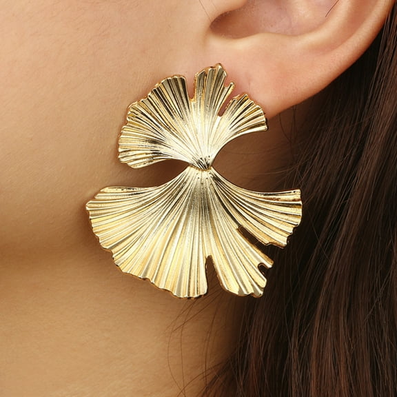Yamaler Vintage Women Irregular Ginkgo Leaf Dangle Stud Earrings Statement Jewelry Gift