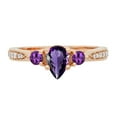thumbnail image 2 of Dazzlingrock Collection 7X5MM Pear Amethyst & Round White Diamond 3 Stone Teardrop Engagement Ring for Women (0.10 ctw, Color I-J, Clarity I1-I2) in 18K Rose Gold, Size 6.5, 2 of 4