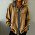 thumbnail image 2 of Olyvenn Womens Corduroy Shirts Casual Denim Patchwork Collared Corduroy Jacket Workout Oversized Long Sleeve Pullover Tops Khaki XL, 2 of 9