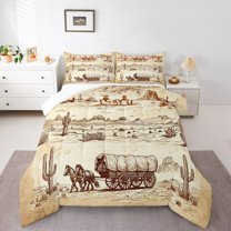 Castle Fairy Boys Girls Western Cowboy Full Size Comforter Sets 3-Piece,Southwestern Vintage Aesthetic Bedding Comforter Set,Botanical Cactus Lightweight Bedding Sets,Lightweight Room Decor