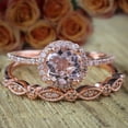 thumbnail image 2 of Antique Vintage Design 1.50 carat Round Morganite Diamond Halo Bridal Wedding Ring Set in 10k Rose Gold, 2 of 5
