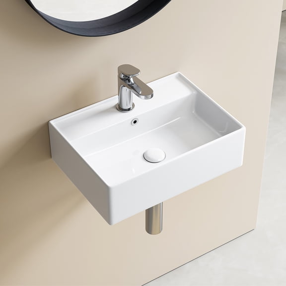 HOROW 17.7" x 12.2" Wall Mounted Bathroom Sink, White Ceramic Rectangular Vessel Sink Above Counter