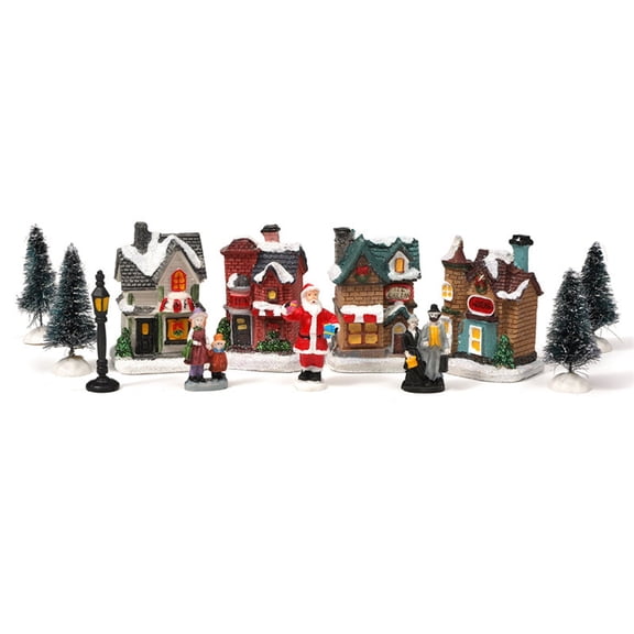 Clearance 10 PCS Christmas Village Houses Set, Led Lighted Miniature Figurines Collectible Indoor Room Christmas Holiday Decor