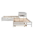 Full Size Lshaped Platform Beds with Trundle, Drawers and Table, White