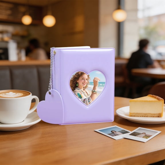 Candy Color Mini Photo Album With Heart Cutout Cover, 20 Pages Portable Plastic Photocard Binder For 4.33*3.34 Inch Pictures Collectible Cards Souvenir Gift(Purple)