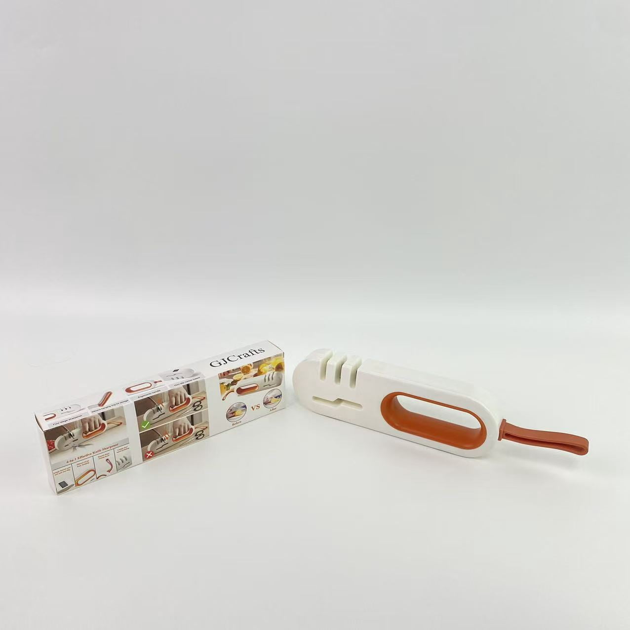 GJCrafts Hand-operated sharpening tools and instruments,Premium Knife Sharpener, Hangable 4-in-1 Kitchen Scissors Sharpener 4-Stage Diamond Really Works for Ceramic and Steel Knives, Scissors
