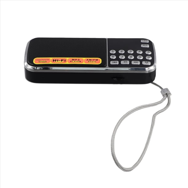 Mini Radio AM Altavoz Estéreo Portátil Digital Reproductor de Audio MP3 Radio Linterna LED Soporte Unidad USB Tarjeta TF Entrada Auxiliar