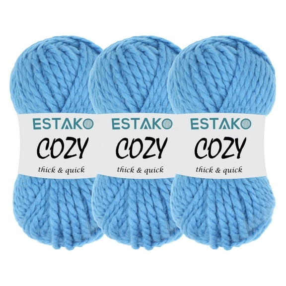Estako Cozy Thick & Quick Yarn, 3 Skeins, Super Bulky Weight 6, 80% Acrylic 20% Wool, 55303-Blue