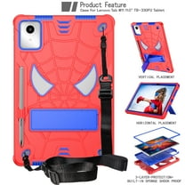 TECH CIRCLE Hard Case for Lenovo Tab M11 Tablet 11" 2024 (Model TB-330FU), Cool Spider Cartoon Cute Case with Folded Stand & Shoulder Strap, Sturdy Shockproof Rugged Cover for Kids Adult, Red Blue