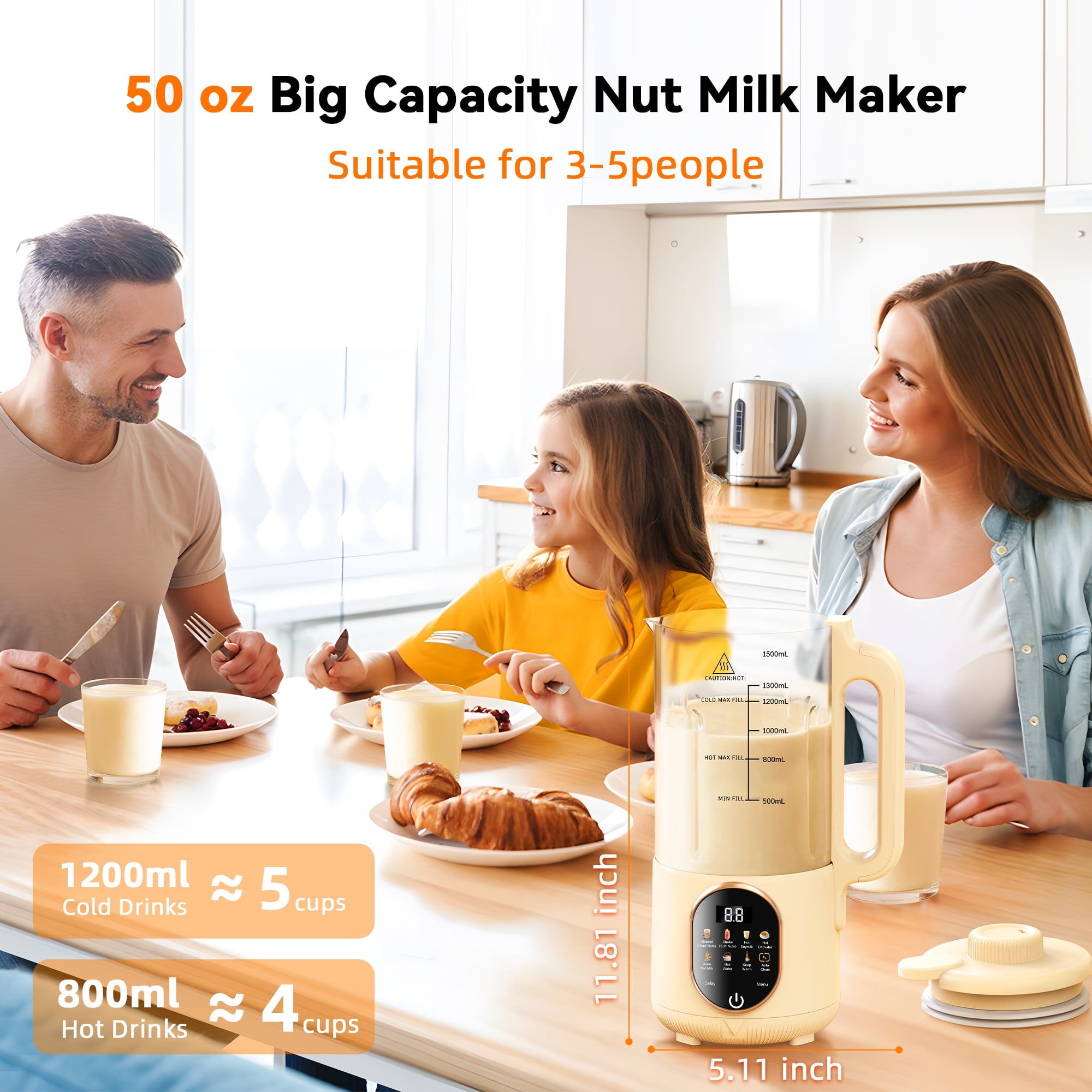 Luxmo 50oz Automatic Nut Milk Maker, Homemade Hot Soy Milk