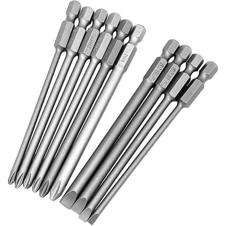 

10-Pcs 100mm Magnetic Flat Slotted Phillips Cross Head Screwdriver Bit Sets 1/4