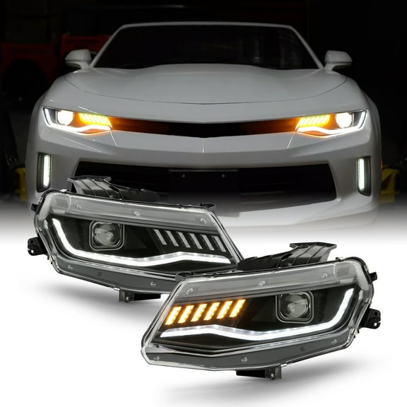 AKKON - Fits 2016-2022 Chevy Camaro [HID/Xenon Type] LED Projector Black Headlights w/ Sequential Signal Pair Driver Passenger