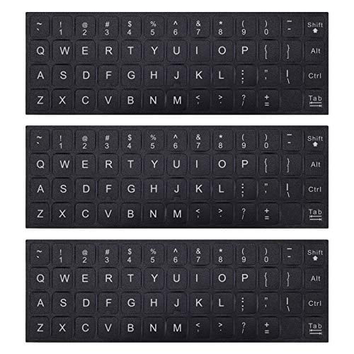 3PCS Universal English Keyboard Letter Stickers Replacement English Keyboard Stickers with Black Background and White Lettering for PC Computer Laptop Desktop-English 