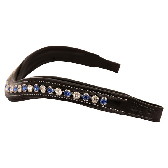 Exion Horse Browband For English Bridle | Curved Shape Padded Equestrian Browband For Show & Dressage | Clear & Blue Crystal Browband For Horses