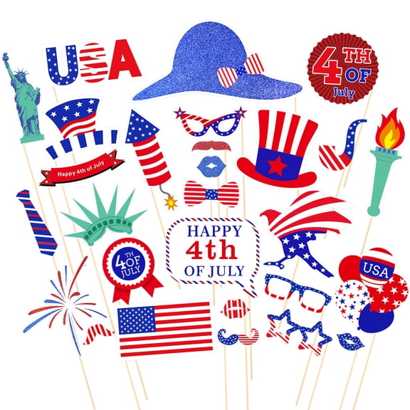 Spatiy 4 of July Photo Booth Props Independence Day Party Patriotic Photobooth Photo Props Memorial Day Party Favour Accessories 28Pcs