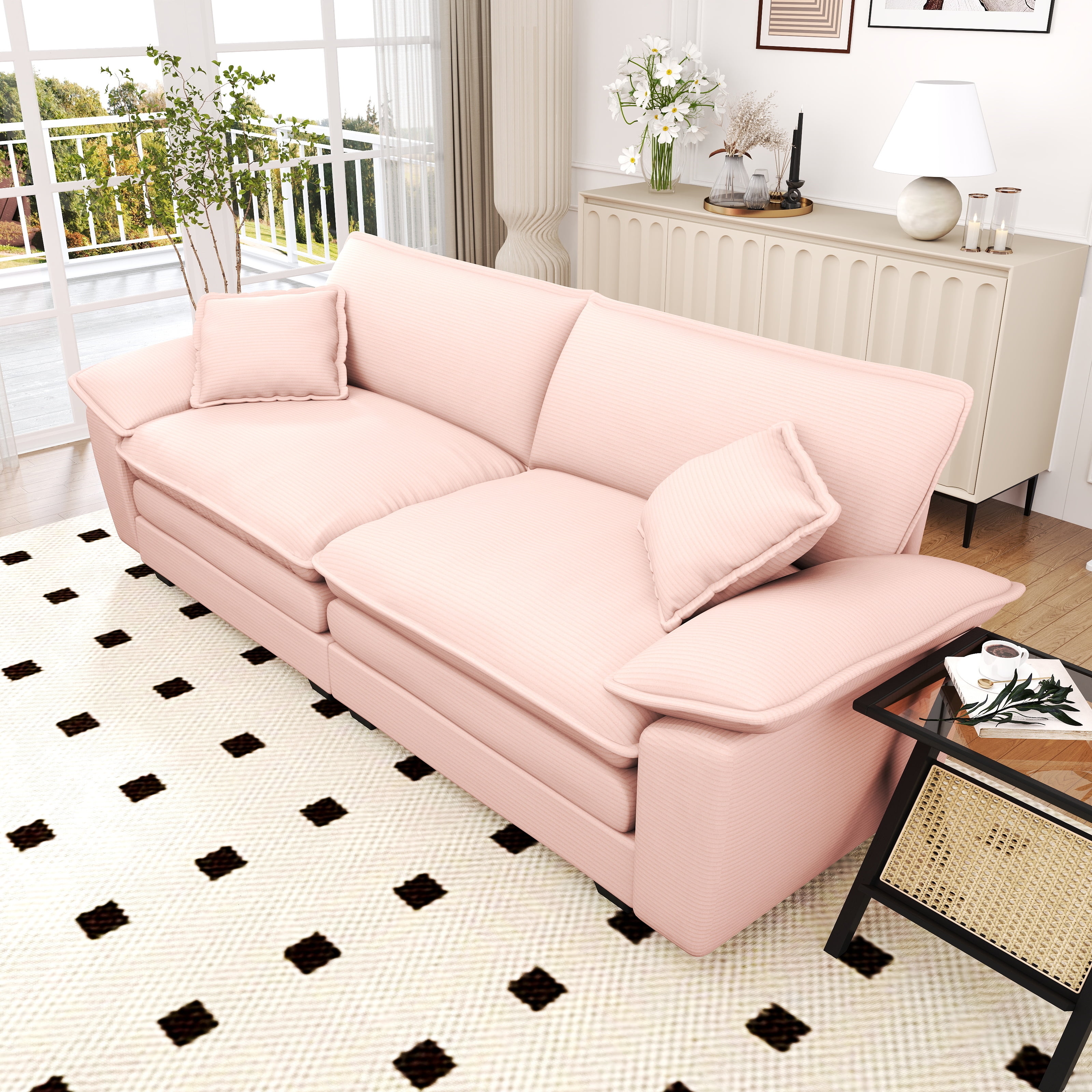 Lunale 80.5" Oversized 2 Seater Corduroy Sofa, Deep Seat Sleeper Cloud Couch for Living Room, Pink