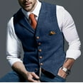 thumbnail image 3 of Chaleco de traje para hombre, chaleco formal de vestir a cuadros de lana de tweed con un solo pecho y corte entallado, 3 of 6