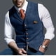 thumbnail image 3 of Chaleco de traje para hombre, chaleco formal de vestir a cuadros de lana de tweed con un solo pecho y corte entallado, 3 of 6