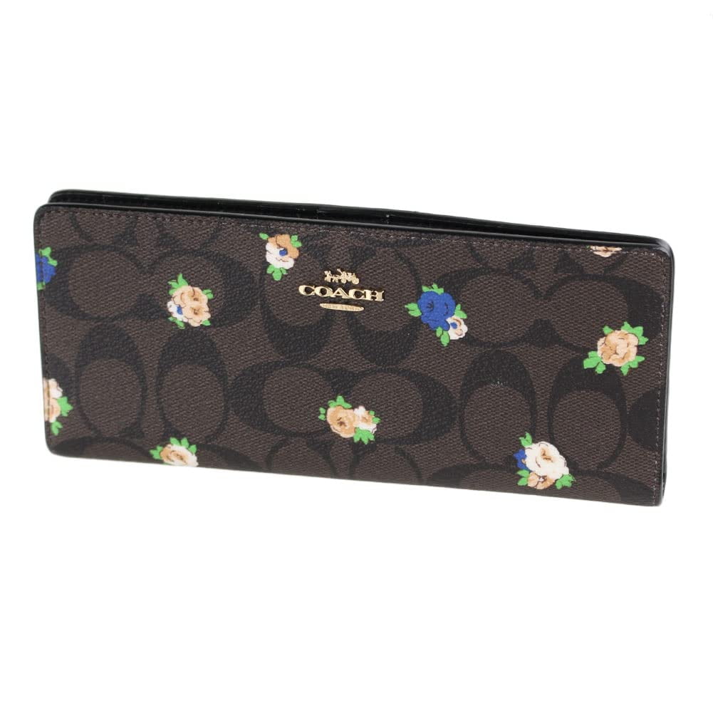 COACH Slim Trifold Wallet, Signature Canvas, Gold/Brown