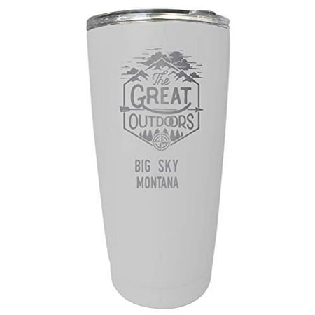 R and R Imports Big Sky Montana Etched 16 oz Stainless Steel Insulated Tumbler Outdoor Adventure Design White White.