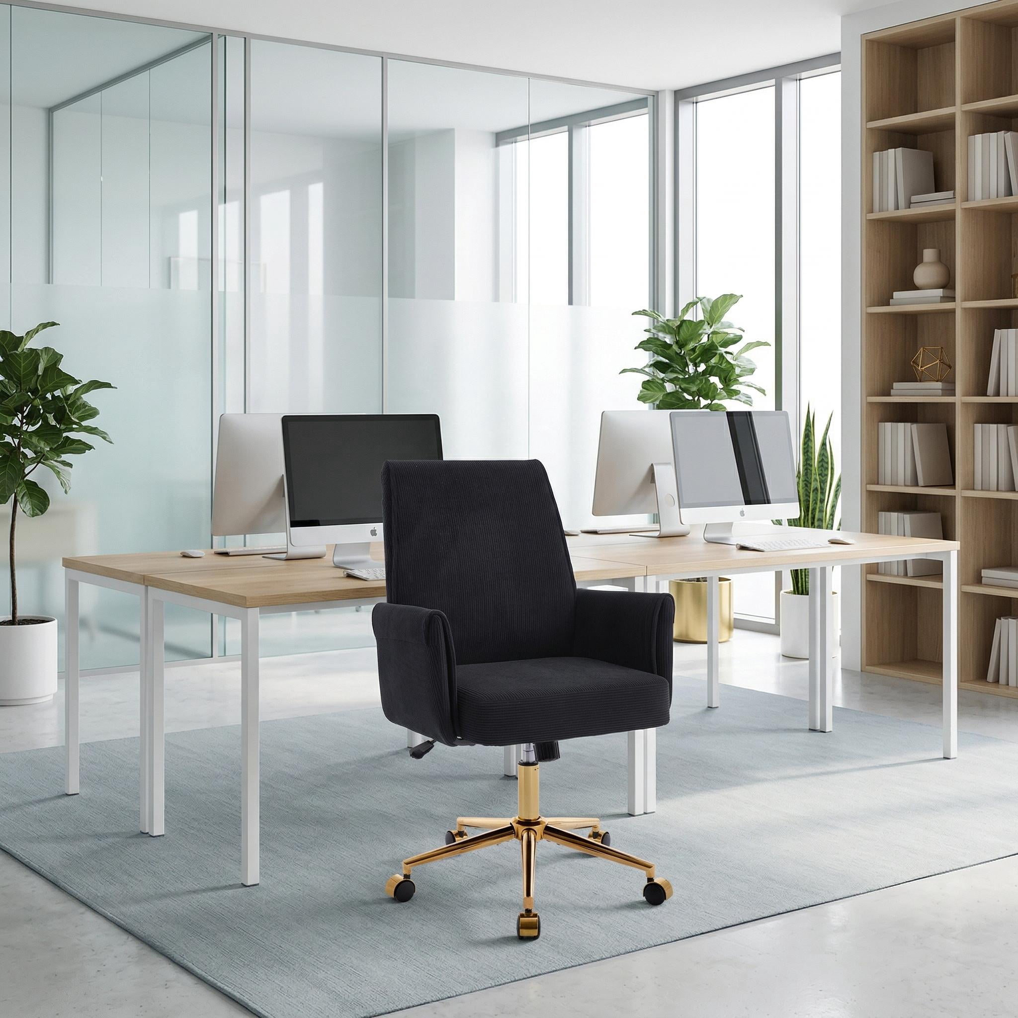 Homy Casa Upholstered Office Chair with Wheels, Adjustable Swivel Vanity Chair for Home Office