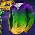 thumbnail image 2 of Bainana Carnival Shirt For Men Full Print Long Sleeve Lapel Collar Tops Comfortable Soft Men's Mardi Gras Festival Half Zip Clothes Yellow Size Xxxl, 2 of 4
