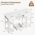 thumbnail image 2 of EBQOSK Computer Desk 48 Inch Home Office Bedroom Writing Study PC Table with Fabric Drawers Storage Shelves Space Headphone Hook Metal Frame Adjustable Feet Modern Simple Style White L, 2 of 7