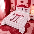 thumbnail image 2 of meiyoeat Pink Checkered Initial T King Size Comforter Sets,Bowknot Cherry Monogrammed Print Comforters King Size For Girl,Pink Reversible,3 Pieces,1 Comforter And 2 Pillowcases, 2 of 7