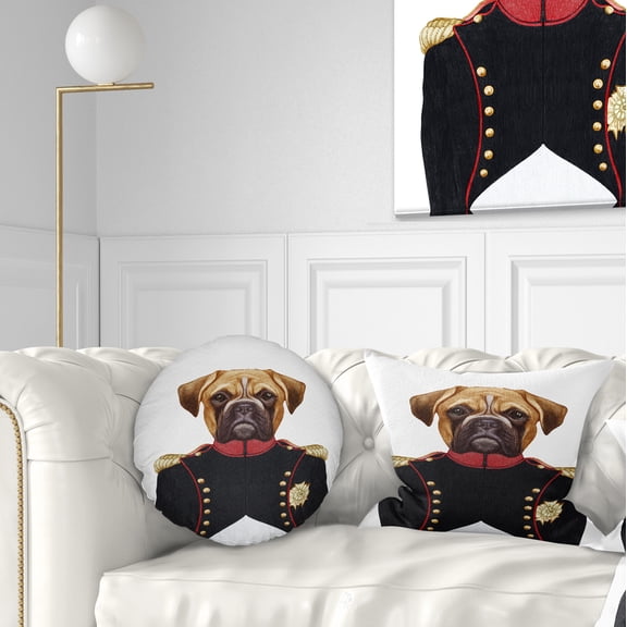 Designart Boxer Dog in Military Uniform - Animal Throw Pillow - 12x20