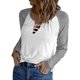 thumbnail image 1 of Camiseta Manga Larga Cuello Redondo Ahuecado Bloqueo De Color Tops Básicos Casuales para Mujer Blanco y Gris S, 1 of 6