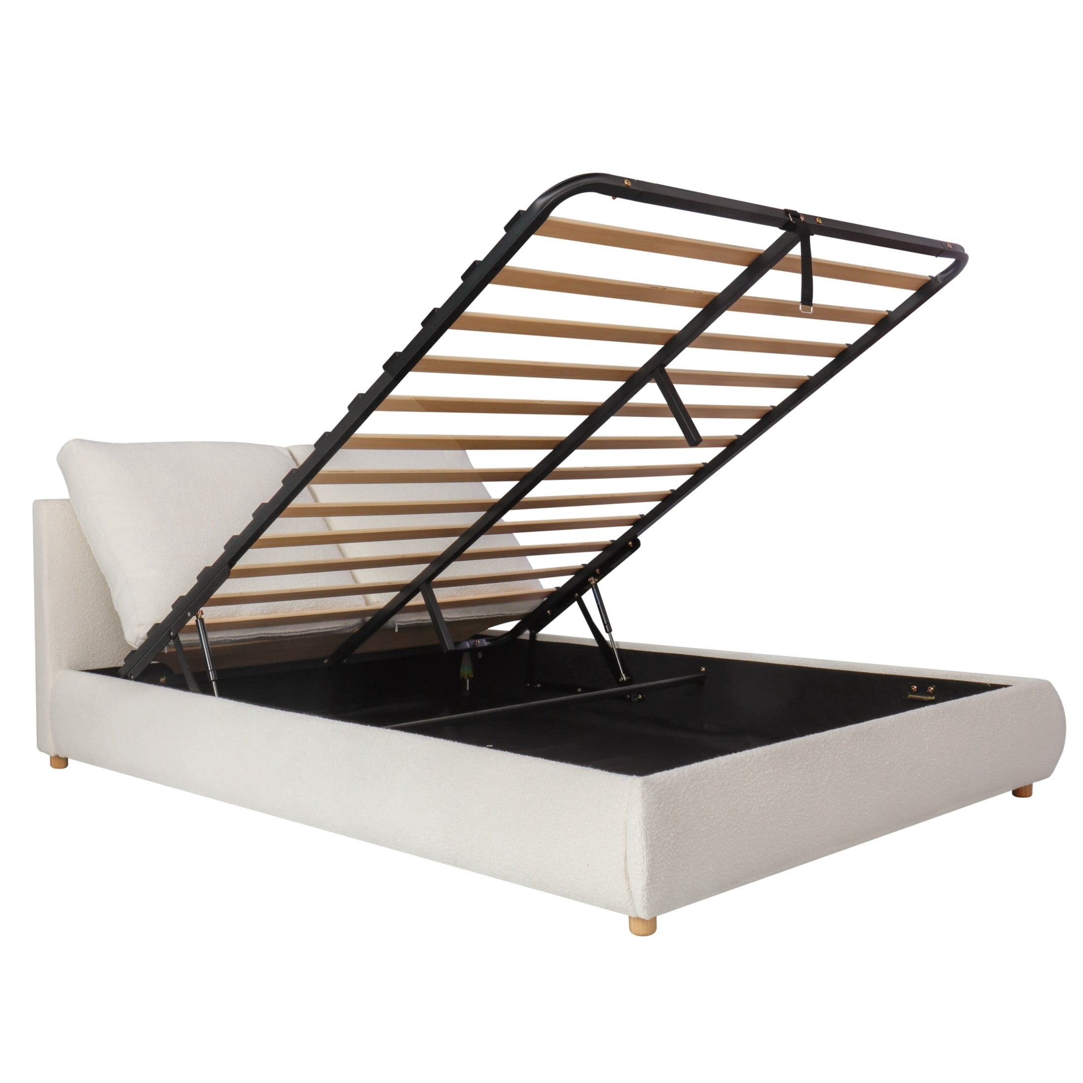 Christopher Knight Home King Upholstered Storage Bed, Hydraulic Lift Platform, Removable Headrests, Cream White