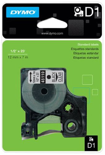 Standard D1 Labeling Tape for LabelManager Label Makers, Black print on Clear tape, 1/2'' W x 23' L, 1 cartridge (45110), High quality label.., By ...
